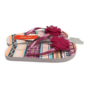 Joe Fresh Flip Flop Sandals Girls Size 12.5 Pink Flower Beach Shoes Summer
